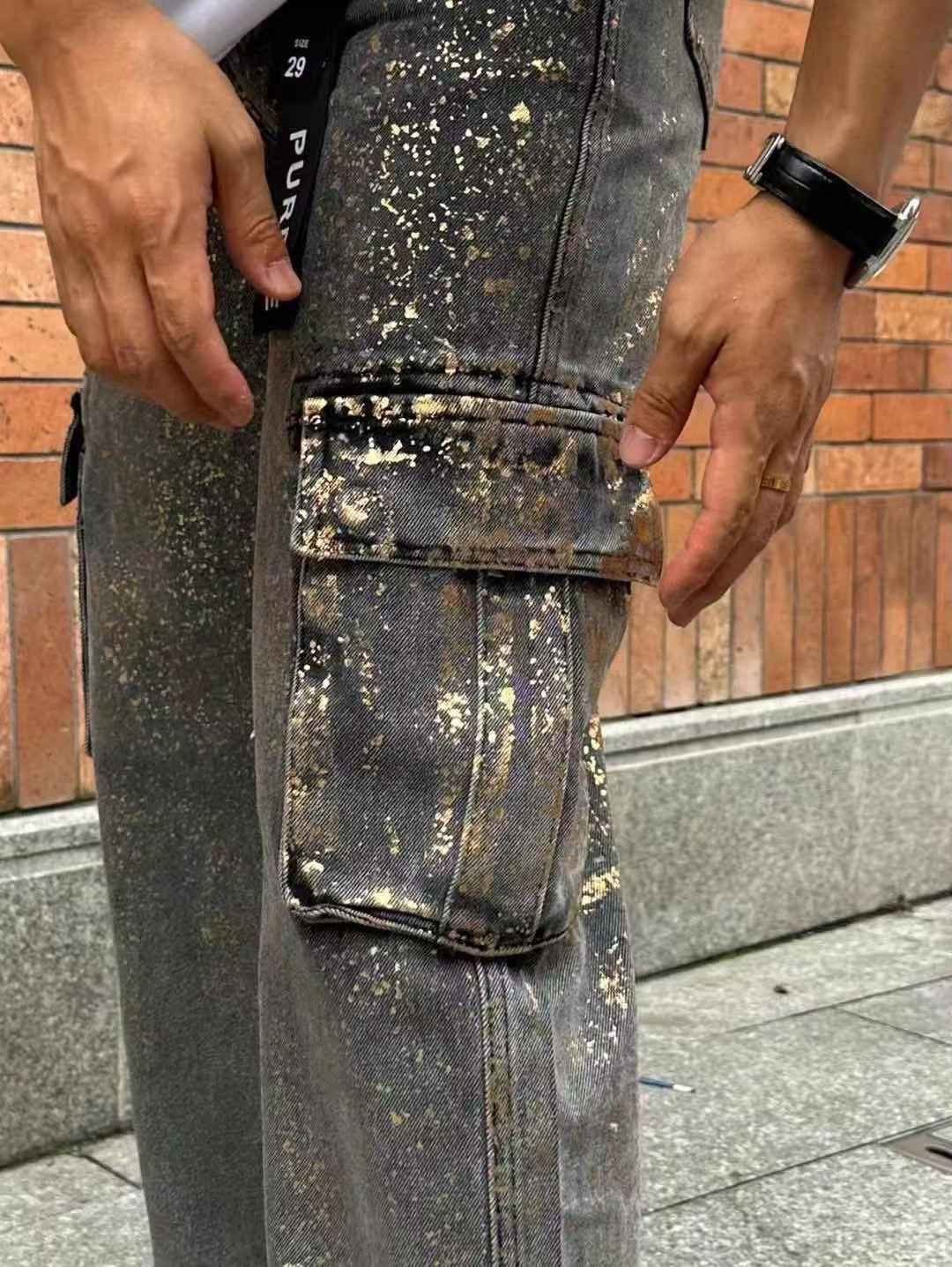 JEAN PURPLE DESGASTE DORADO 1129
