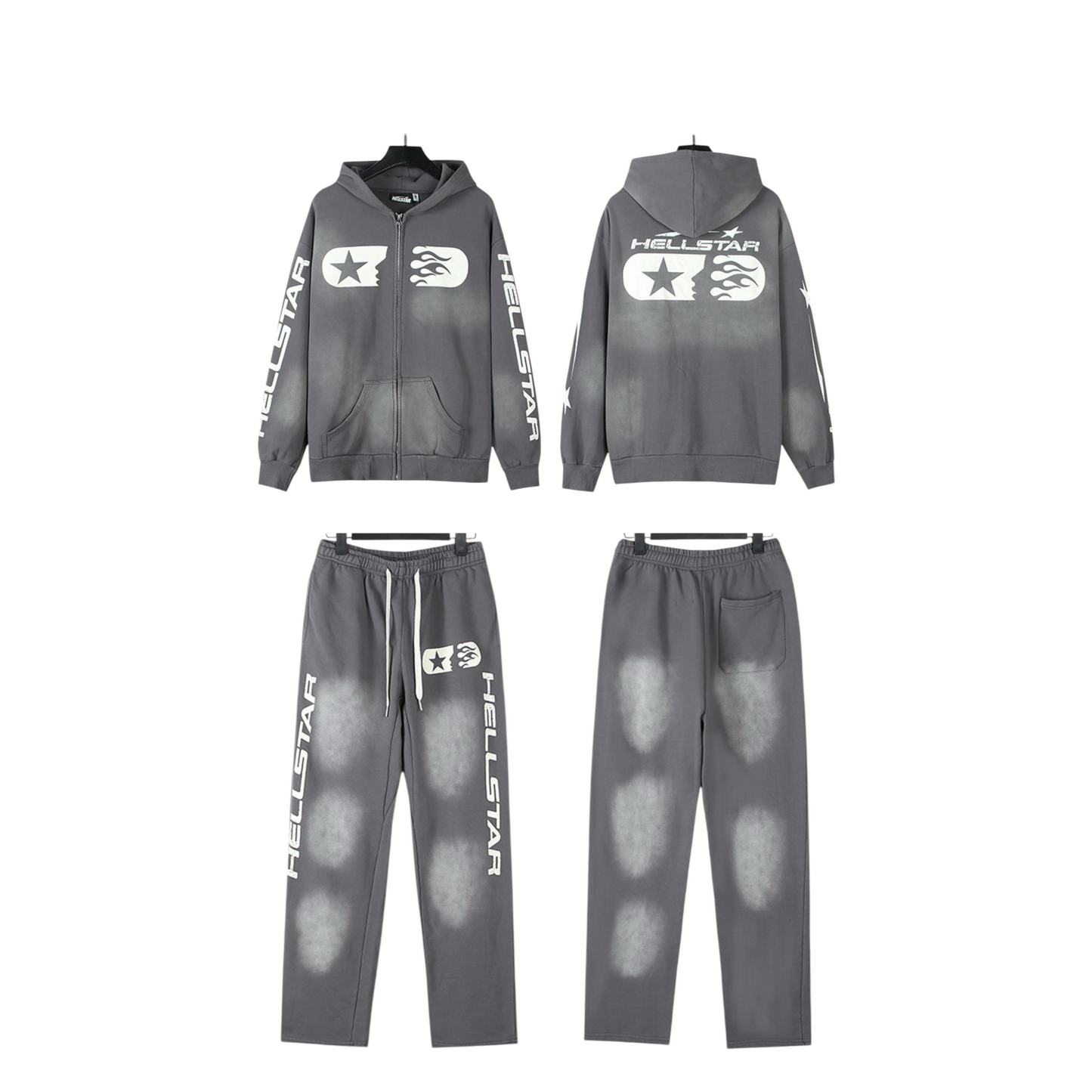 CONJUNTO HELLSTAR DESGASTADO ZIP HOODIE GRIS