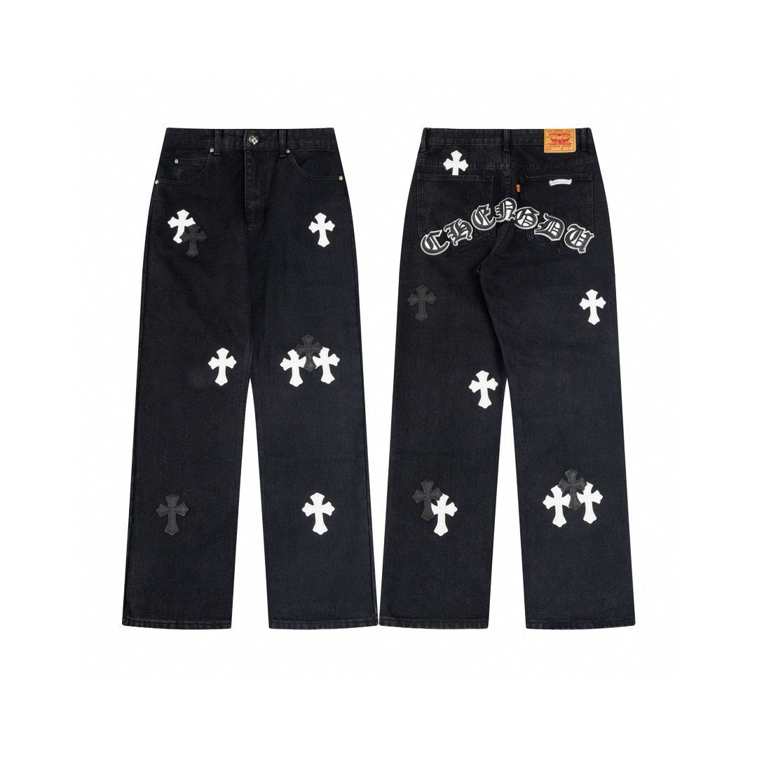 JEAN CHROME HEART NEGRO  LOGO TRASERO BLANCO